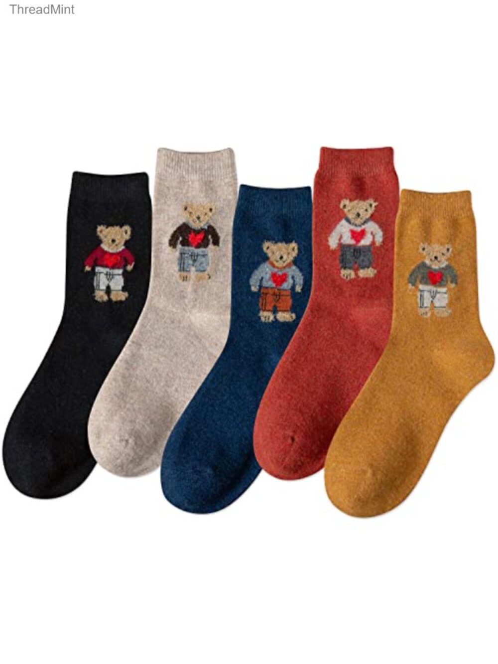 Wool Blend Cozy Warm Crew Winter Socks Gift Set 5 Pairs